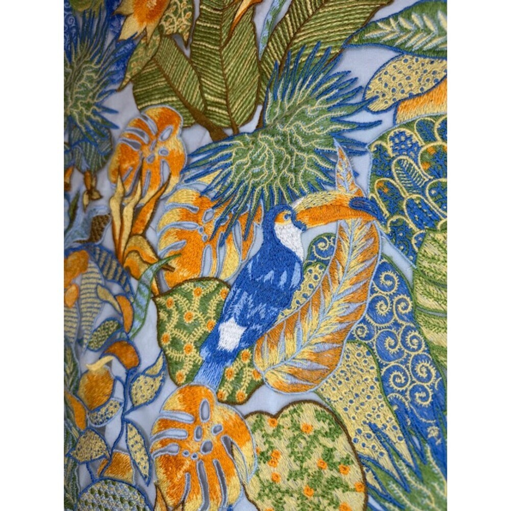 Tropical Parrot Embroidered Sheath Dress Blue Green Sleeveless Women's 0 - Picture 2 of 7